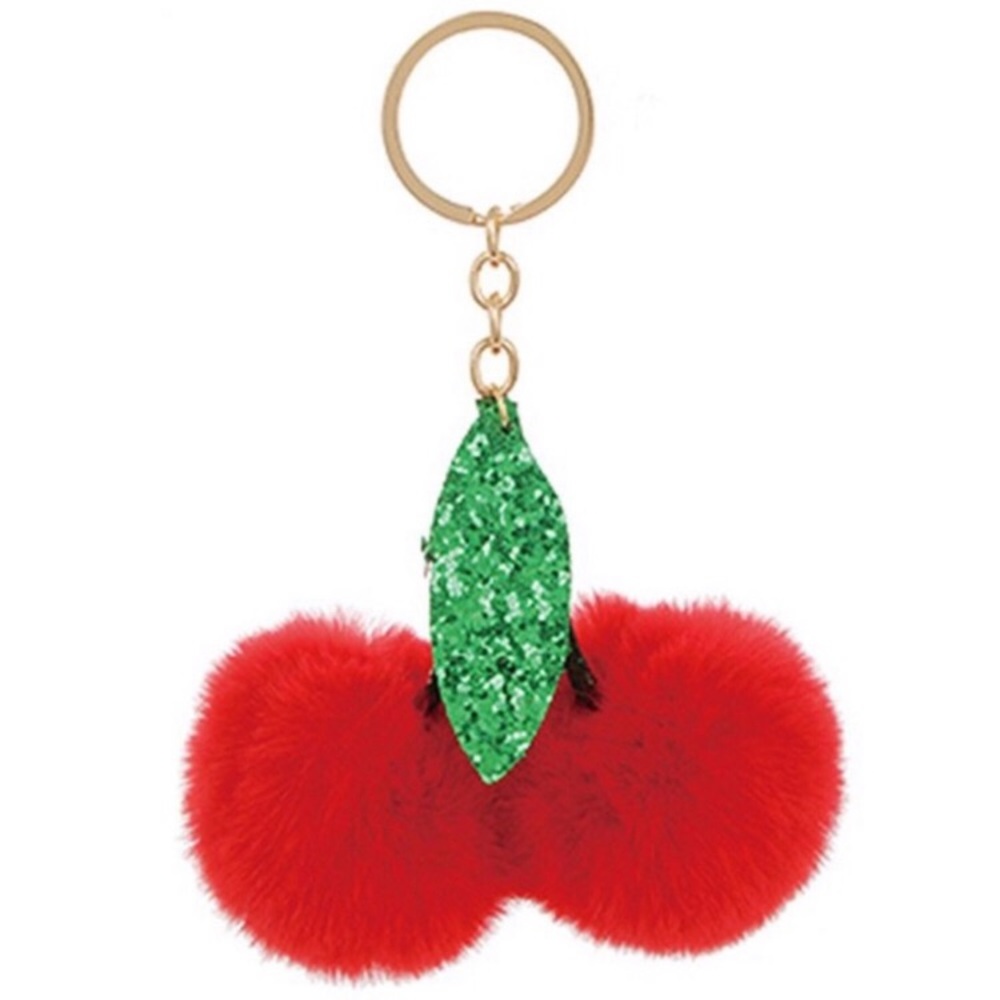 Fuzzy cherry fruit key chain 5.32 inches long